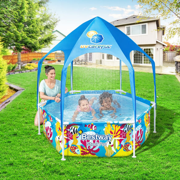 Bestway Kids Pool 183x51cm Steel Frame Swimming Play Pools Canopy 930L - RnR Galore