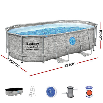 Bestway Swimming Pool 427x250x100cm Steel Frame Above Ground Pools Filter Pump Ladder 7250L - RnR Galore