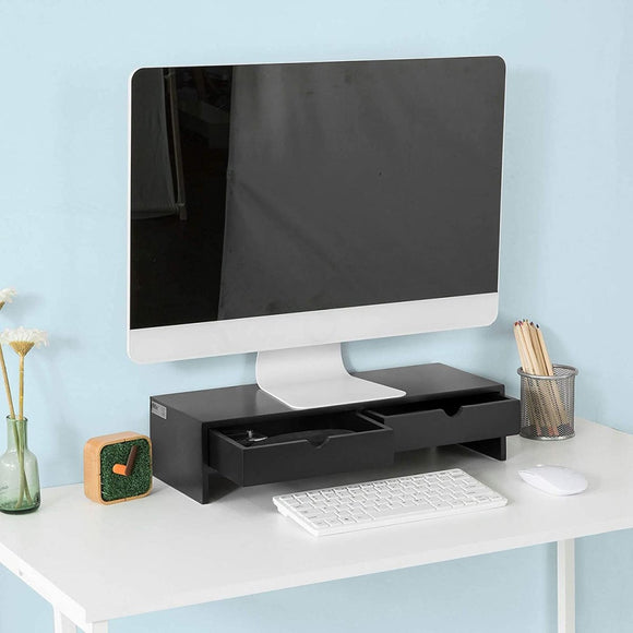 Black Monitor Stand Desk Organizer with 2 Drawers - RnR Galore