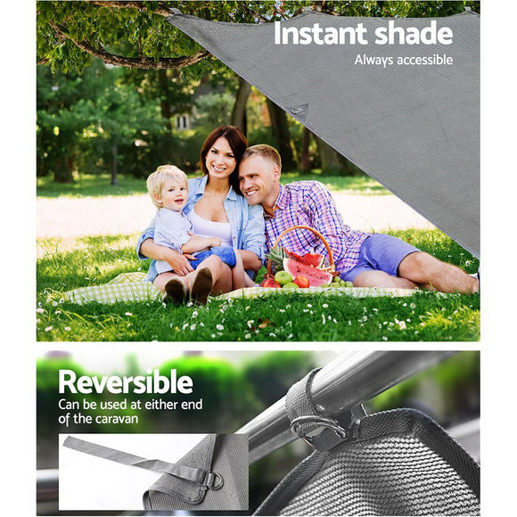 Caravan Privacy Screen Roll Out Awning 1.95 x 2.2M Sun Shade End Wall Side Grey - RnR Galore