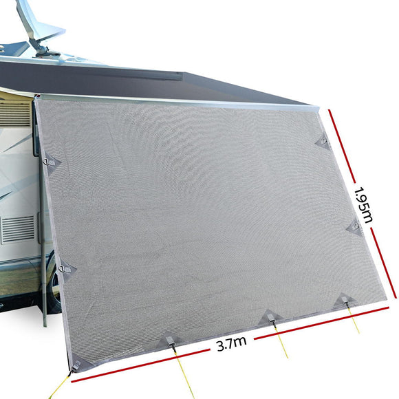 Caravan Privacy Screen Roll Out Awning 3.7X1.95M End Wall Side Sun Shade Grey - RnR Galore