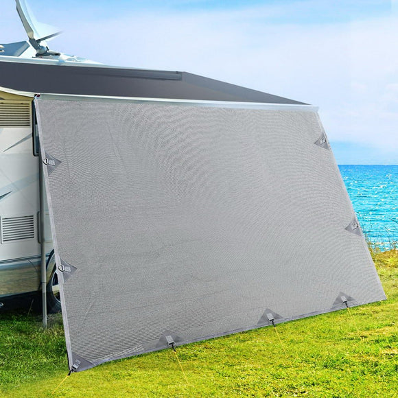 Caravan Privacy Screen Roll Out Awning 4.6x1.95M End Wall Side Sun Shade Grey - RnR Galore