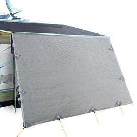 Caravan Privacy Screen Roll Out Awning 4Mx1.95M End Wall Side Sun Shade Grey - RnR Galore