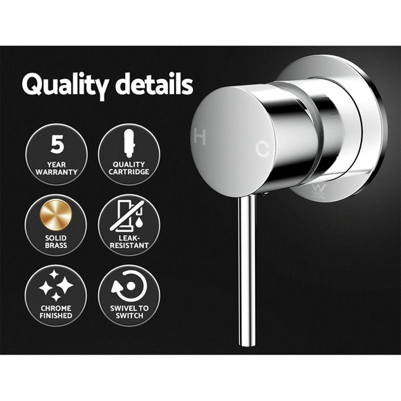 Cefito Basin Mixer Wall Tap Round Brass Faucet Shower Bathtub Chrome - RnR Galore