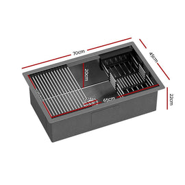 Cefito Kitchen Sink 70X45CM Stainless Steel Single Bowl Drain Rack Basket Black - RnR Galore