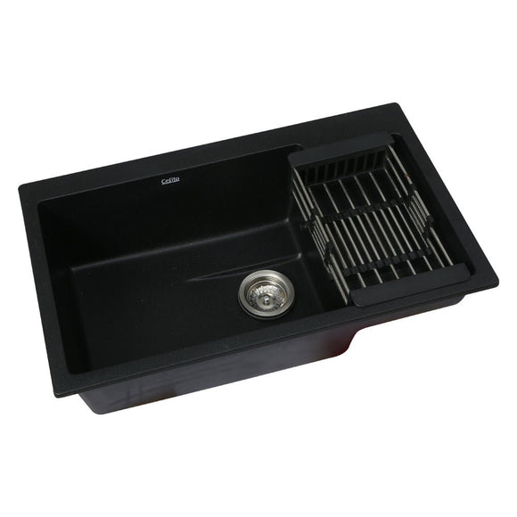 Cefito Kitchen Sink 80X48CM Granite Stone Kitchen Sinks in Black - RnR Galore