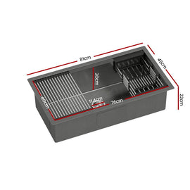 Cefito Kitchen Sink 81X45CM Stainless Steel Single Bowl Drain Rack Basket Black - RnR Galore