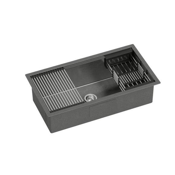 Cefito Kitchen Sink 81X45CM Stainless Steel Single Bowl Drain Rack Basket Black - RnR Galore