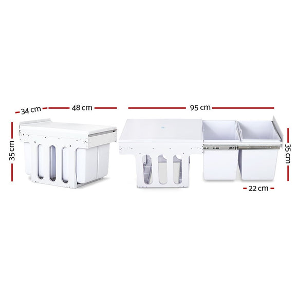 Cefito Pull Out Bin Kitchen Double Basket 2X15L White - RnR Galore