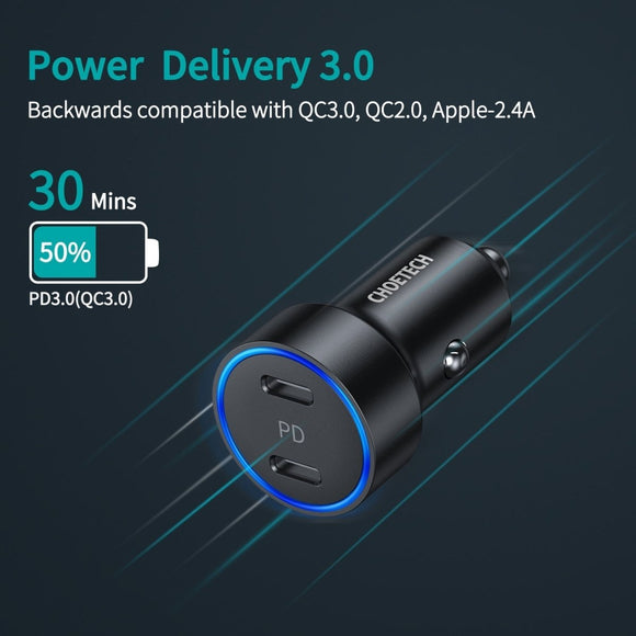 CHOETECH C0054 2 - Port 40W USB - C Car Charger Adapter - RnR Galore