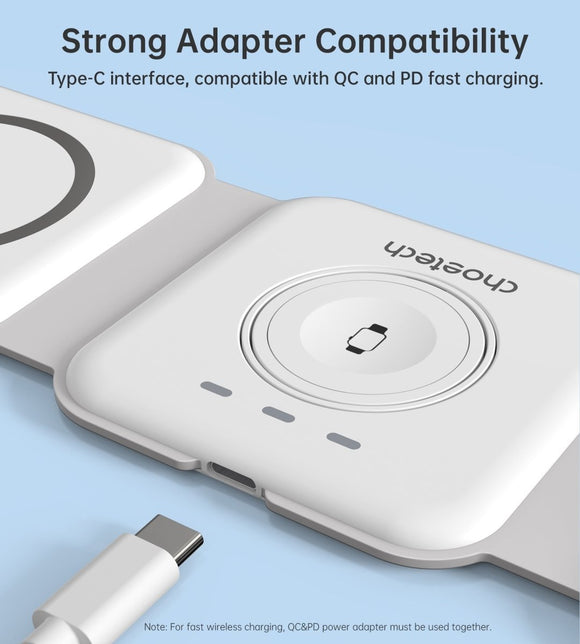 CHOETECH T588 - F - WH 3 - in - 1 Foldable Fast Wireless Charger for Phone/Watch/Earphone - RnR Galore