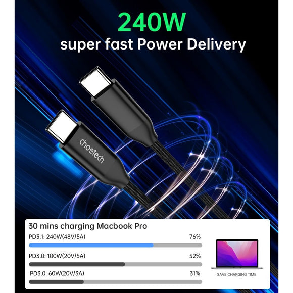 CHOETECH XCC - 1036 USB - C M to M PD3.1 240W Super Fast Charging Cable 2M - RnR Galore
