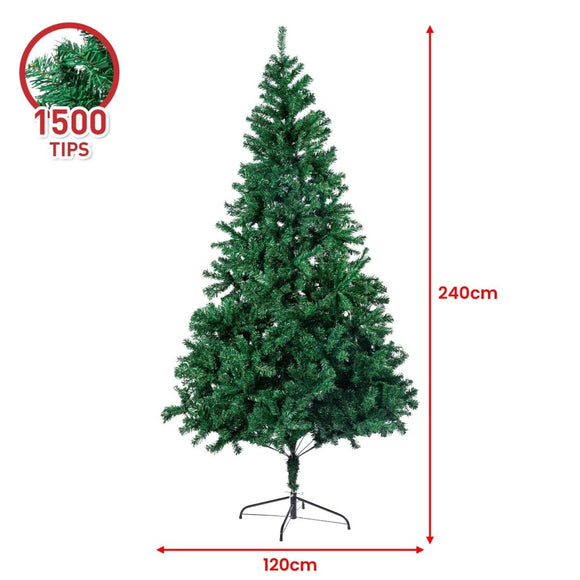 Christabelle Green Christmas Tree 2.4m Xmas Decor Decorations - 1500 Tips - RnR Galore