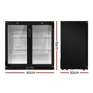 Devanti 198L Bar Fridge Dual Glass Door w/Light Black - RnR Galore