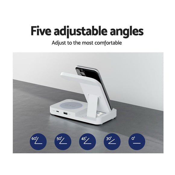 Devanti 4 - in - 1 Wireless Charger Dock Fast Charging for Phone White - RnR Galore