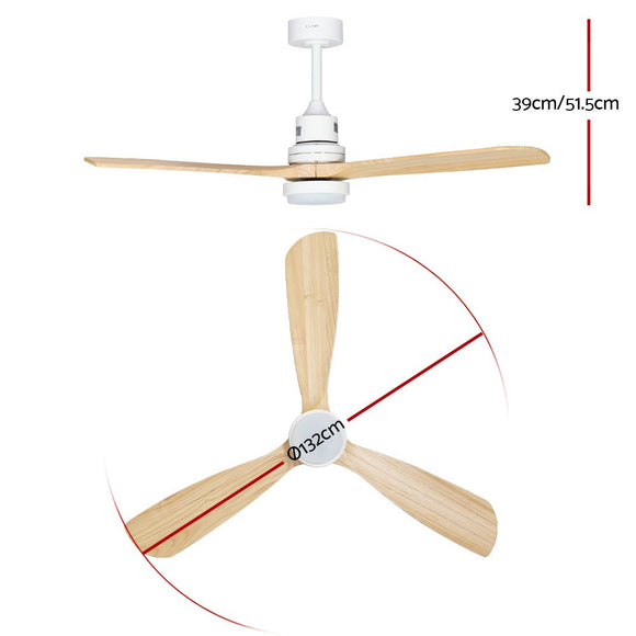 Devanti 52'' Ceiling Fan AC Motor LED Light Remote - Light Wood - RnR Galore