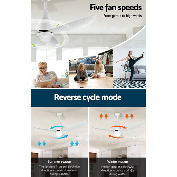 Devanti 52'' Ceiling Fan DC Motor LED Light Remote Control - White - RnR Galore