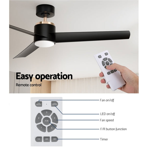 Devanti 52'' Ceiling Fan DC Motor w/Light w/Remote - Black - RnR Galore