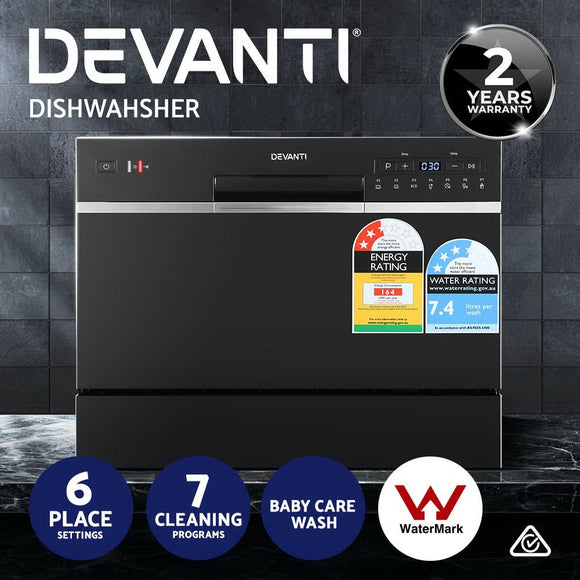 Devanti 6 Place Settings Benchtop Dishwasher Black - RnR Galore