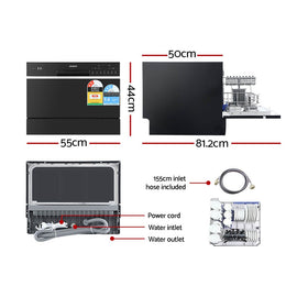 Devanti 6 Place Settings Benchtop Dishwasher Black - RnR Galore