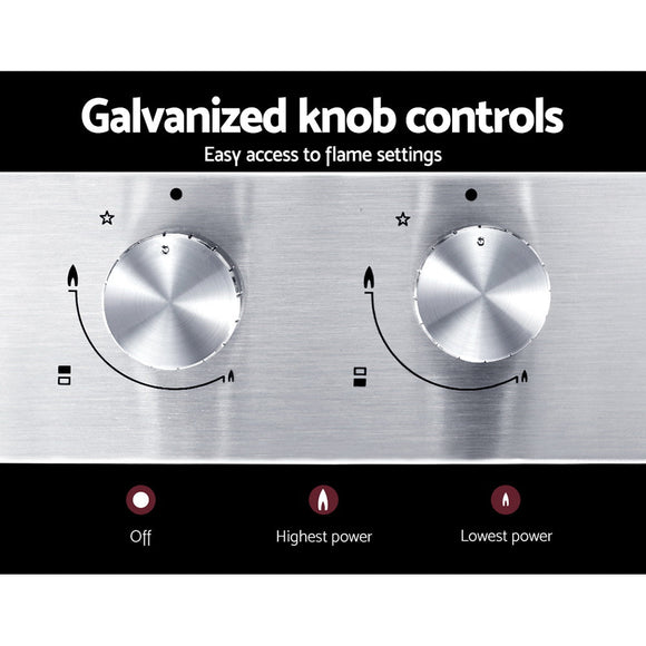 Devanti Gas Cooktop 30cm 2 Burner Silvir - RnR Galore