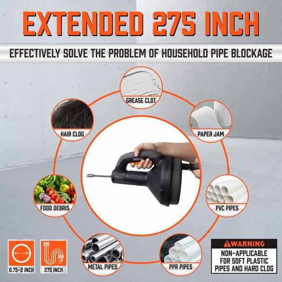 Drain Auger Drain Cleaner Unblocker Auger Sewage Pipe Cleaning Plumbing Tool - RnR Galore
