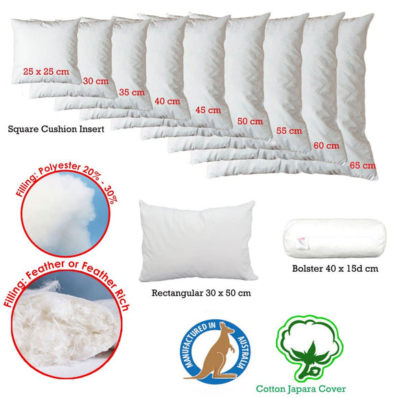 Duck Feather Rich Fill Cushion Inserter Square 25 x 25cm - RnR Galore
