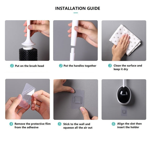 Ecoco Silicone Water Drop Toilet Brush Holder Set Wall - Mounted Cleaning Brush Tool Grey - RnR Galore