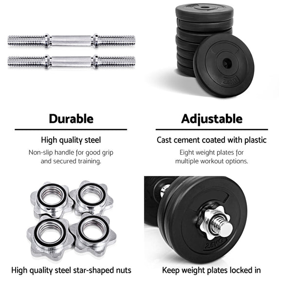 Everfit 25kg Dumbbell Set Weight Plates Dumbbells Lifting Bench - RnR Galore