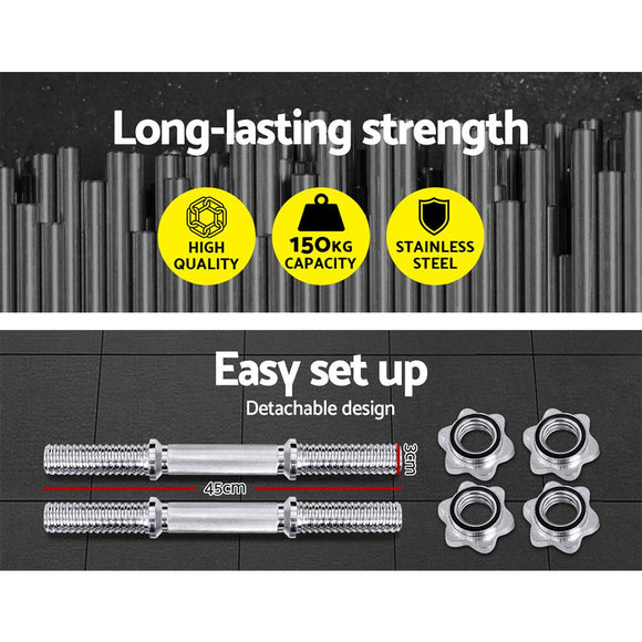 Everfit 45cm Dumbbell Bar Gym Home Exercise 150kg Capacity - RnR Galore