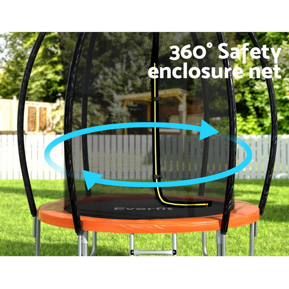 Everfit 6FT Trampoline for Kids w/ Ladder Trampoline Enclosure Safety Net Rebounder Orange - RnR Galore