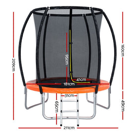 Everfit 6FT Trampoline for Kids w/ Ladder Trampoline Enclosure Safety Net Rebounder Orange - RnR Galore