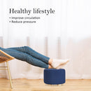 Fabric Ottoman Round Wooden Leg Foot Stool - DARK BLUE - RnR Galore