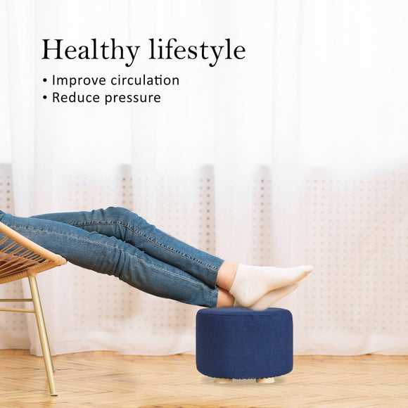 Fabric Ottoman Round Wooden Leg Foot Stool - DARK BLUE - RnR Galore