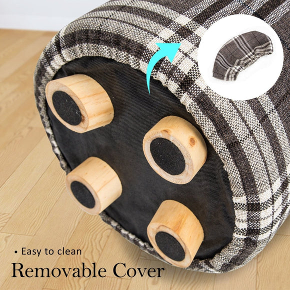 Fabric Ottoman Round Wooden Leg Foot Stool - LATTICE - RnR Galore