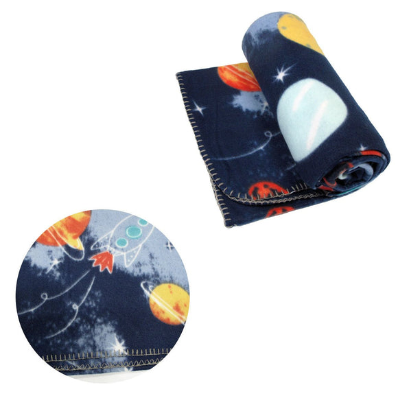 Funky Cute Polar Fleece Throw Rug Navy Planet Space - RnR Galore