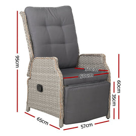 Gardeon 2PC Recliner Chairs Sun lounge Wicker Lounger Outdoor Furniture Adjustable Grey - RnR Galore