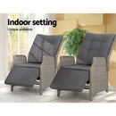 Gardeon 2PC Recliner Chairs Sun lounge Wicker Lounger Outdoor Furniture Adjustable Grey - RnR Galore