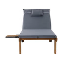 Gardeon 2x Sun Lounge Wooden Lounger Outdoor Furniture Day Bed Wheel Patio Grey - RnR Galore