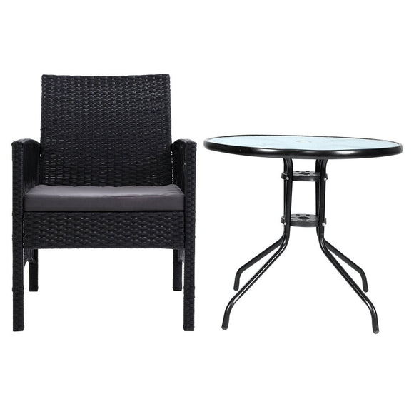 Gardeon 3PC Bistro Set Outdoor Furniture Rattan Table Chairs Cushion Patio Garden Lyra - RnR Galore
