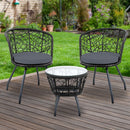 Gardeon 3PC Bistro Set Outdoor Furniture Rattan Table Chairs Patio Garden Cushion Black - RnR Galore