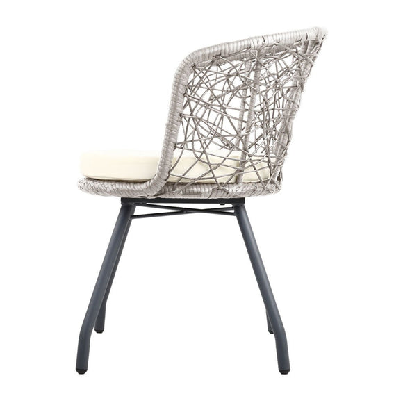 Gardeon 3PC Bistro Set Outdoor Furniture Rattan Table Chairs Patio Garden Cushion Grey - RnR Galore