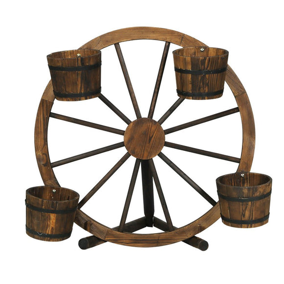 Gardeon Garden Decor Plant Stand Outdoor Ornament Wooden Wagon Wheel 80cm - RnR Galore