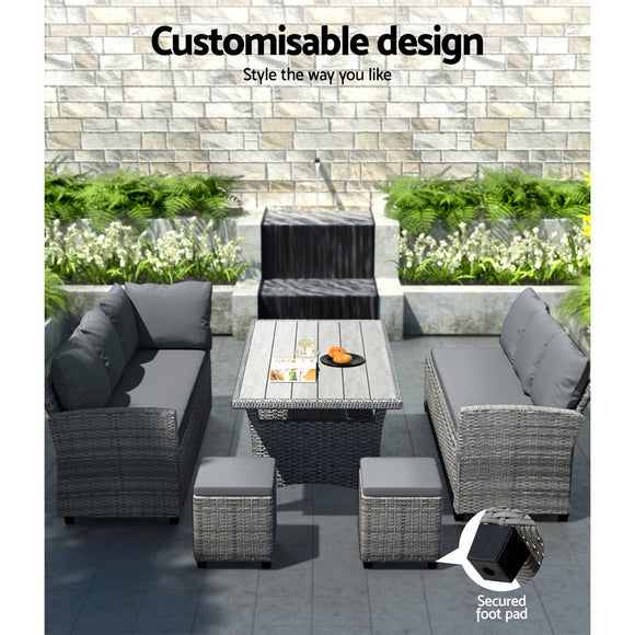 Gardeon Outdoor Dining Set Wicker Table Chairs Setting 8 Seater - RnR Galore
