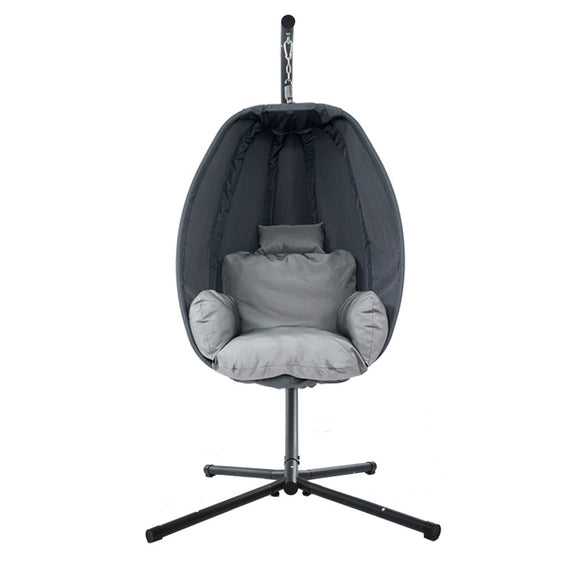 Gardeon Outdoor Egg Swing Chair Patio Furniture Pod Stand Canopy Foldable Grey - RnR Galore
