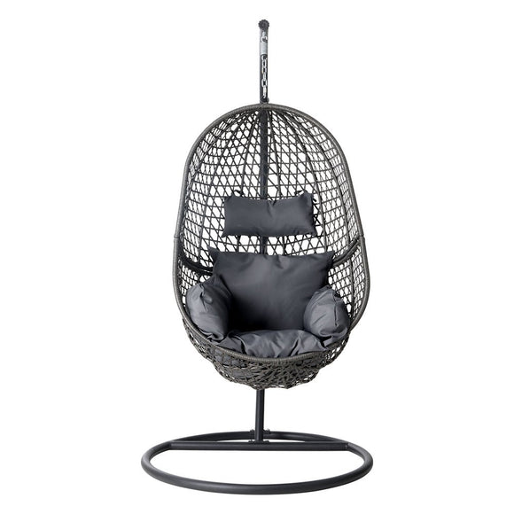 Gardeon Outdoor Egg Swing Chair Wicker Rattan Furniture Pod Stand Cushion Black - RnR Galore