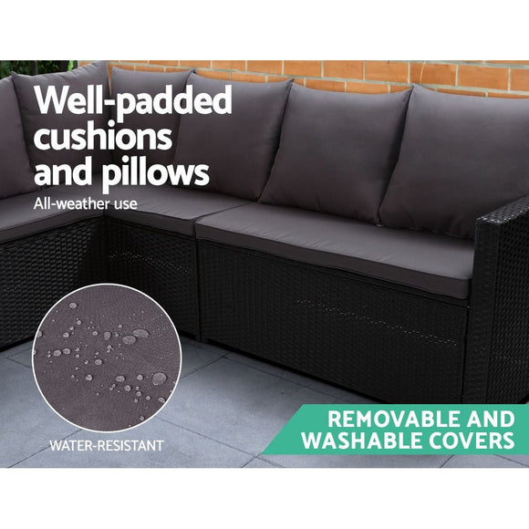 Gardeon Outdoor Furniture Dining Setting Sofa Set Lounge Wicker 8 Seater Black - RnR Galore