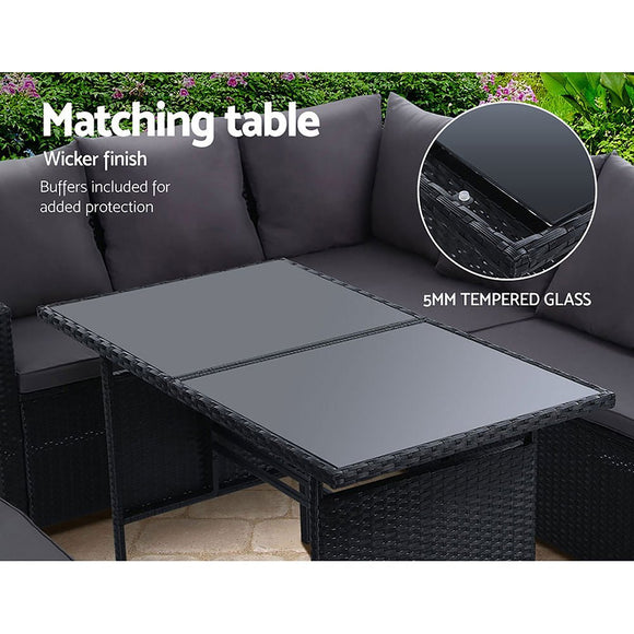 Gardeon Outdoor Furniture Dining Setting Sofa Set Lounge Wicker 8 Seater Black - RnR Galore