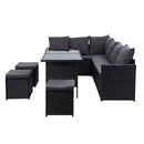 Gardeon Outdoor Furniture Dining Setting Sofa Set Lounge Wicker 9 Seater Black - RnR Galore