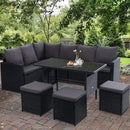 Gardeon Outdoor Furniture Dining Setting Sofa Set Lounge Wicker 9 Seater Black - RnR Galore